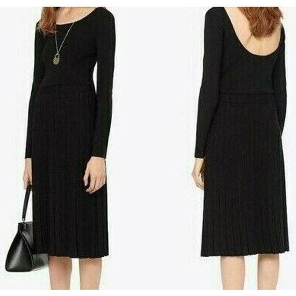 Tory Burch Florence Dress Womens S Black Pleated Midi Scoop...